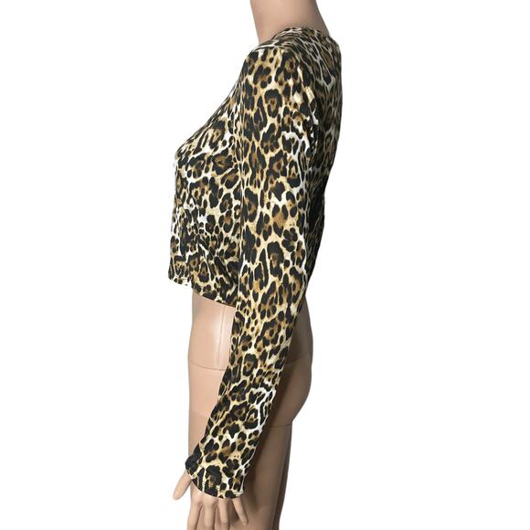 Wayf Crop Top Leopard Womens Medium Stretch Long Sleeve New - Picture 6 of 8